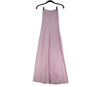 Blue Life Jumpsuit Womens Small Pink White Seersucker Strappy Tie Back